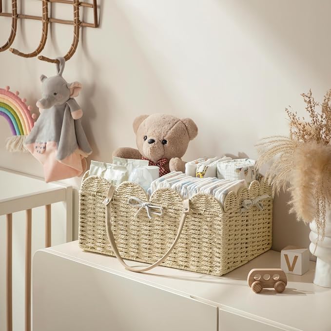 HBlife Baby Diaper Caddy, Paper Rope Storage Baskets Nursery Bin with Removable Divider, Portable Car Organizer for Diapers, Baby Shower Gifts, Newborn Essentials Must Haves - Image 3