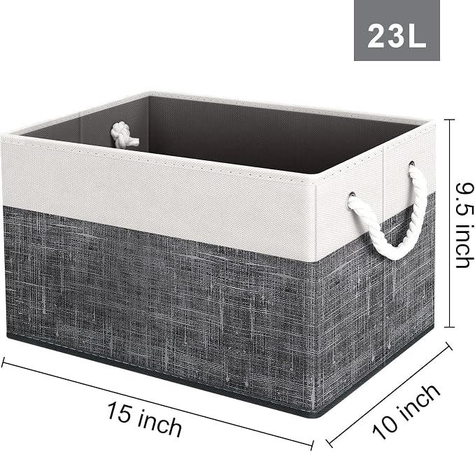 Storage Bins 6-Pack, Foldable Storage Baskets for Organizing Toys, Books, Shelves, Closet, Large Storage Box with Rope Handles, Sturdy Organizer Bins, White & Black - Image 2