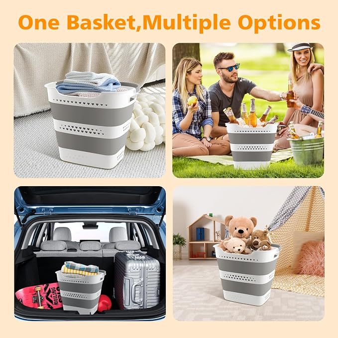 3 Pcs 42L Medium Collapsible Plastic Laundry Basket with Handles, Foldable Laundry Basket Hamper, Pop Up Storage Container Organizer for Washing Storage (Gery, 17 Inch * 13 Inch * 15 Inch) - Image 8