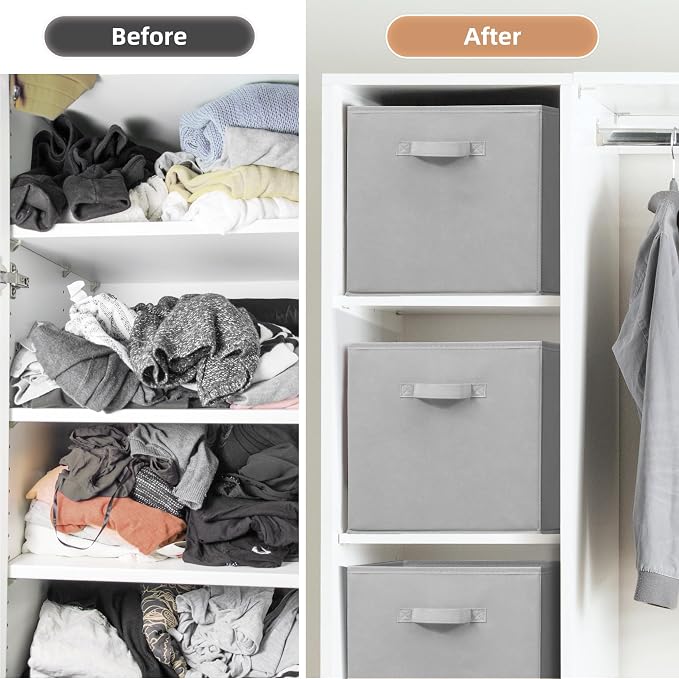 STORAGE MANIAC Storage Cubes, 13 Inch Collapsible Storage Bins with Handles, 4 Pack Fabric Foldable Bins for Organization, Durable Storage Bins for Closet, Shelves, Offices, 4-Pack Grey - Image 7