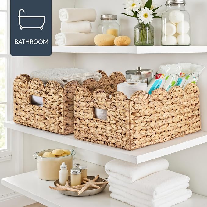 Best Choice Products 16x12 Scalloped Shelf Baskets, Woven Storage Bins, Storage Organizers for Pantry, Living Room, Bedroom, Nursery & Laundry, 2 Pack - Natural - Image 5