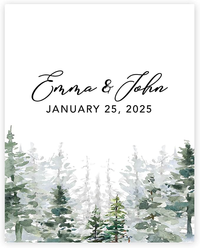 Andaz Press Custom Large Canvas Wedding Guest Book Alternative, 16 x 20 Inches, Misty Woodland Forest Trees Vertical Boho Personalized Sign Our Canvas Guest Book Signs for Wedding Rustic Woodland by AndazPress