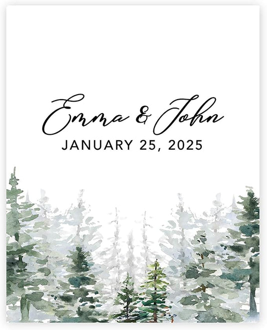 Andaz Press Custom Large Canvas Wedding Guest Book Alternative, 16 x 20 Inches, Misty Woodland Forest Trees Vertical Boho Personalized Sign Our Canvas Guest Book Signs for Wedding Rustic Woodland by AndazPress