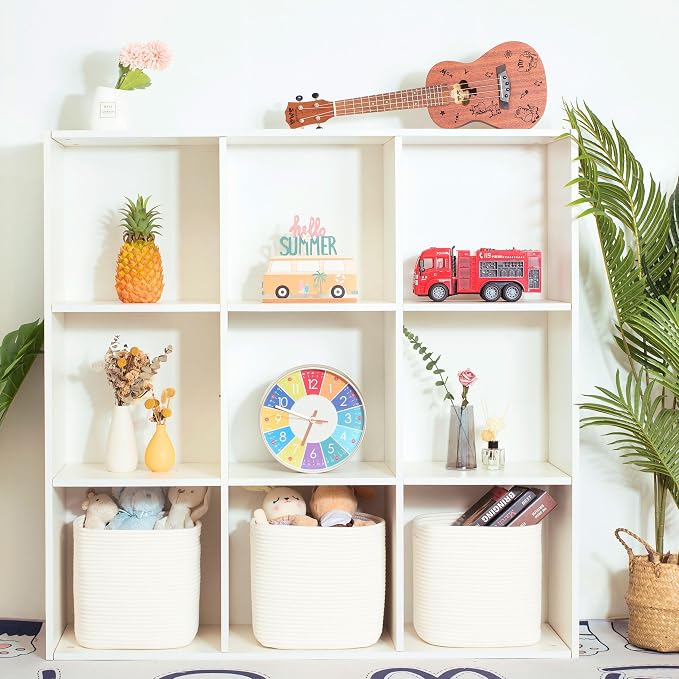 3-Pack 11x11in Woven Cube Storage Bin and Shelf Baskets, Cute Decorative Square Organizer for Closet, Classroom, Bathroom, Dog and Cat Toys, and Books, Creamy White - Image 2