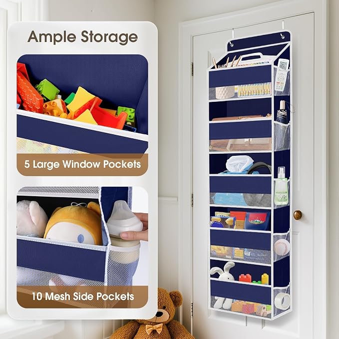 1Pack Over The Door Organizer Large Capacity Hanging Storage Room Organizer | 40 lb Capacity, Ultra-Sturdy, Foldable, Mesh Design with Clear Window, Space-Saving Organizer for Pantry, Nursery & Closet - Image 4