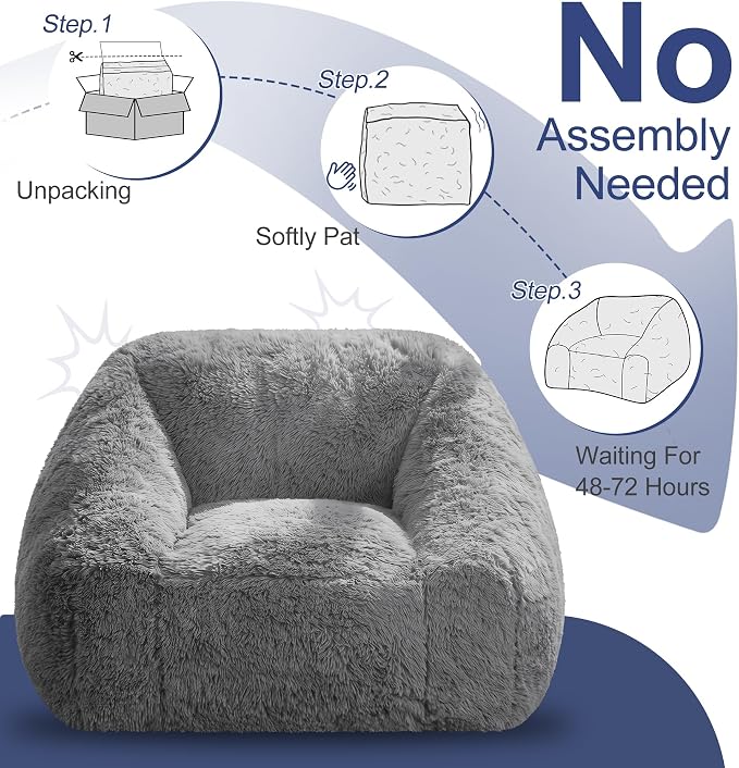Hobestluk Bean Bag Chair Plush Cozy Chair Armrest Living Room Adult Grey | Memory Foam Filled Oversized Large Cozy Comfy Plush Chair Lazy Sofa Living Room Bedroom Dorm Reading Gaming Washable cover - Image 8