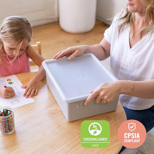 ECR4Kids Letter Size Deep Tray with Lid, Storage Bin, Contemporary, 10-Piece | Durable plastic, GREENGUARD Gold Certified, 1 gallon capacity, stackable/nestable, easy-lift lids, classroom & home use - Image 6