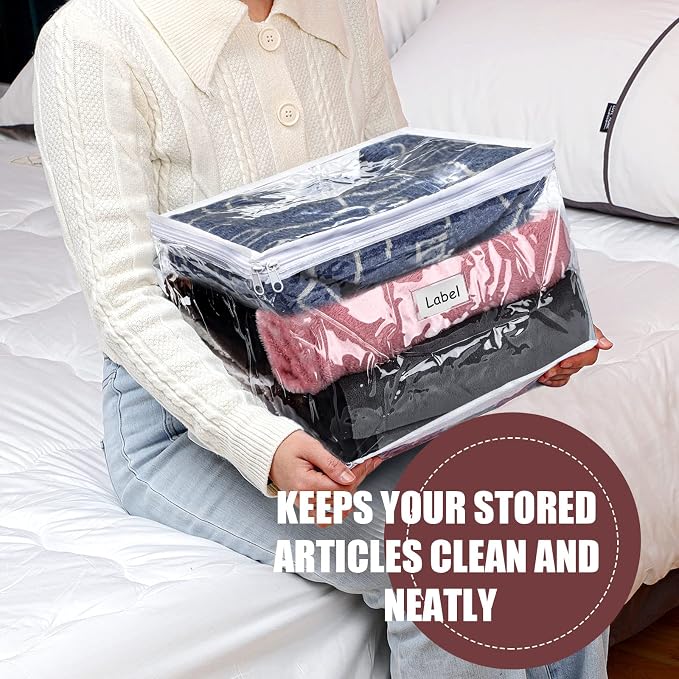 6pcs Clear Zippered Storage Bag Plastic Individual Sweater Storage Bag with Zipper Label Closet Clothing Organizer for Blanket Clothes Bed Sheet Comforter Quilt Pillow(12 x 12 x 12 Inch) - Image 4