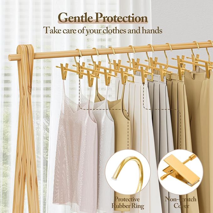 Matte Gold Aluminum Pants Hanger with Adjustable Clips, 10 Pack | Non-Slip, Sturdy Metal, 360° Swivel Hooks, Heavy-Duty & Space-Saving Closet Organizer for Pants, Skirts, Kids & Adults - Image 5