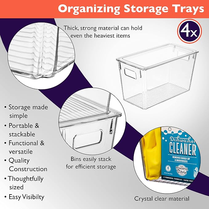 ClearSpace Plastic Storage Bins with Lids for Pantry & Fridge, 4 Pack | Modern plastic storage bins with lids for pantry and refrigerator organization, 9L capacity, transparent rectangular shape - Image 4