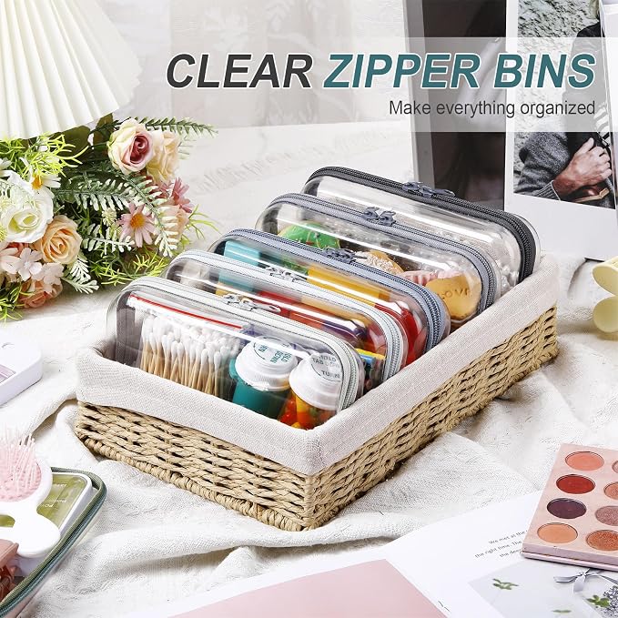 Sanwuta 6 Clear Hard Zipper Case,Blue-green,7.48 X 3.94 X 2 Inch | Pencil Case Pouches ,Makeup Bag,Plastic Toiletry Diaper Bag ,Travel Toy Storage,Waterproof Organizer Bins - Image 5