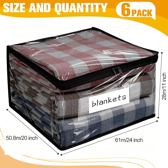 Plastic Storage Bags with Easy-Glide Zipper, Pack of 6, Durable Clear Vinyl Zippered Storage Bags for Clothes Sweaters Comforters Blankets Sheets Bedding (24 x 20 x 11 Inch, Transparent Black) - Image 2