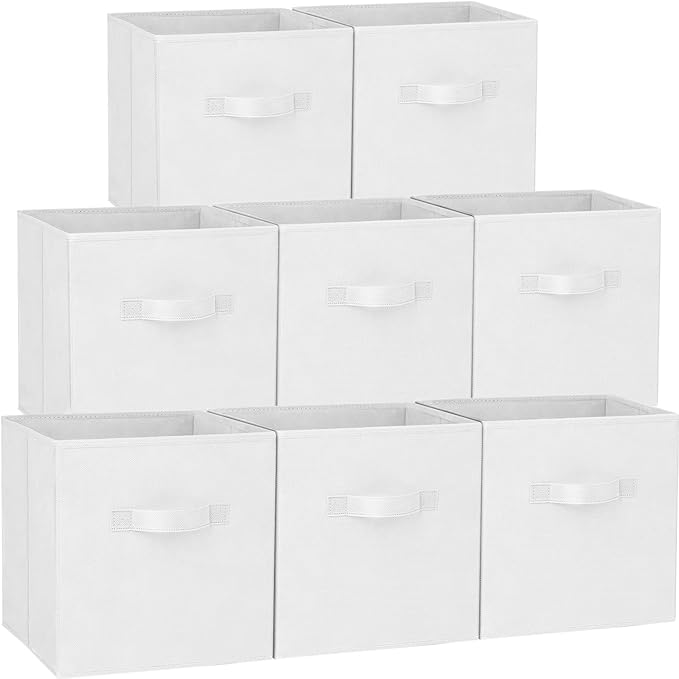 Storage Cubes - 11 Inch Heavy Duty Fabric Storage Bins for Shelves Closet Cube Organizer - 8 Pack Collapsible Cube Storage Bins Baskets for Clothes Blankets Toys - Nursery Organization (White) by Criusia