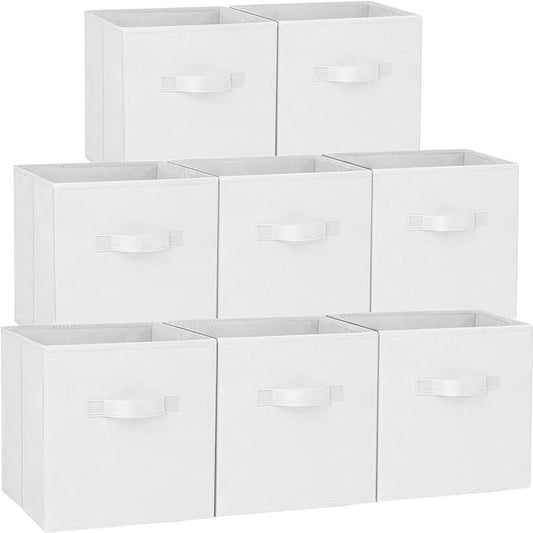 Storage Cubes - 11 Inch Heavy Duty Fabric Storage Bins for Shelves Closet Cube Organizer - 8 Pack Collapsible Cube Storage Bins Baskets for Clothes Blankets Toys - Nursery Organization (White) by Criusia