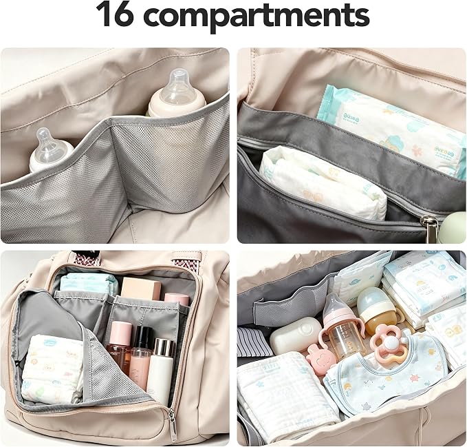 Women's Everyday Tote Bag,Diaper Bag,Baby Bag,Newborn Essentials,Large Capacity,Baby Christening Gift,Baby Registry（Champagne-colored） - Image 7