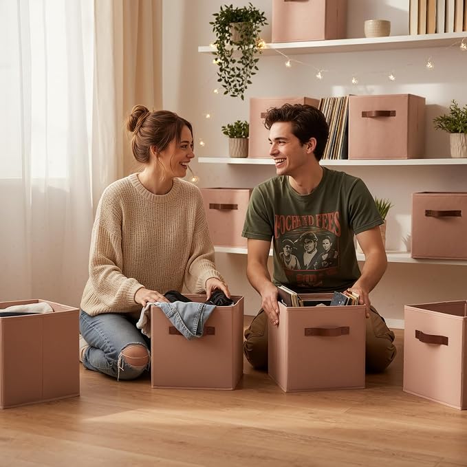 GRANNY SAYS Cube Storage Bins, 11 Inch Cube Organizer, Dusty Pink, 6-Pack | Collapsible Storage Boxes with Thickened Base Plate, Sturdy Handles, Decorative Baskets for Shelves, Closet - Image 4