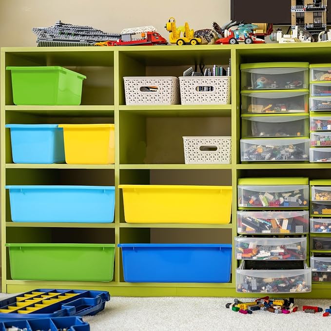 Zonon 12 Pcs Plastic Cubby Bins Office Storage Container Storage Bins Plastic Organization with 1 Pack Self Adhesive Label for Library Office Home Nursery(Cute Colors) - Image 6