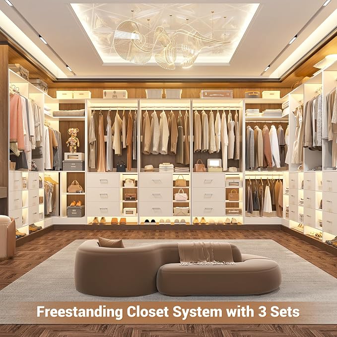 Aheaplus Closet System with 6 Drawers, 4 Hanging Rods & Corner Tower, Corner Closet System with Hanging, 92.6" L-Shaped Walk-In Wardrobe Organizer, 2000+ lbs Capacity, Set of 3, White - Image 4