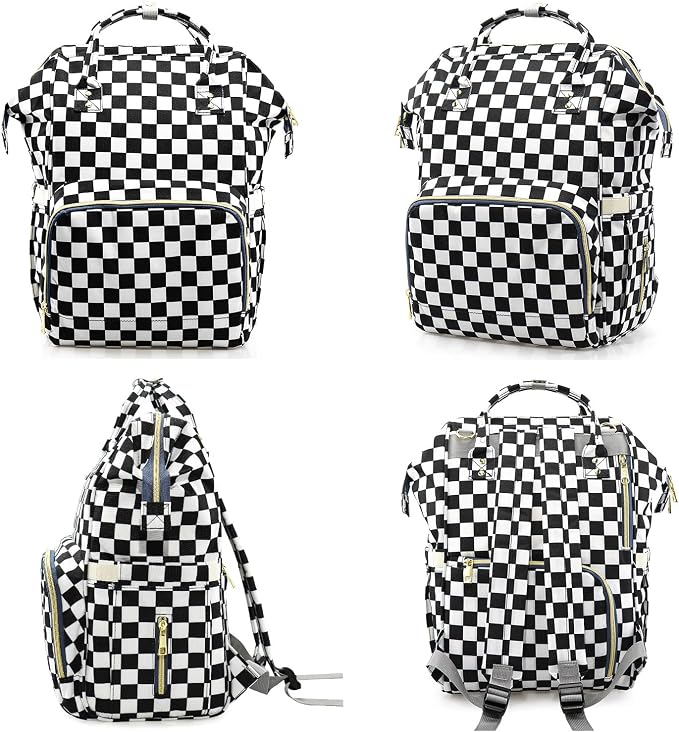 MCWTH Checkered Diaper Bag Backpack Set for Baby Girls Mom, Large Capacity Multi-Function Nappy Bags Organizer - Image 8