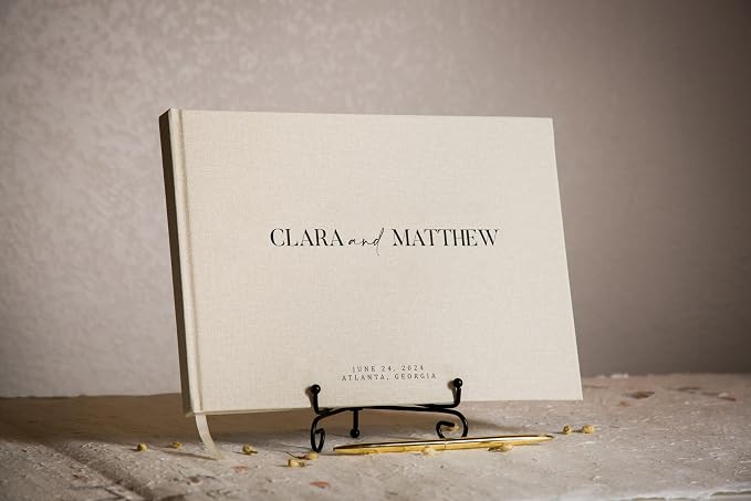 Personalized Guest Book - 11.5" x 8.5" Premium Custom Guest Signing Book with Bookmark and Blank Pages for Wedding Reception Table Decoration Engagement Birthday Party Event, Cream - Image 4