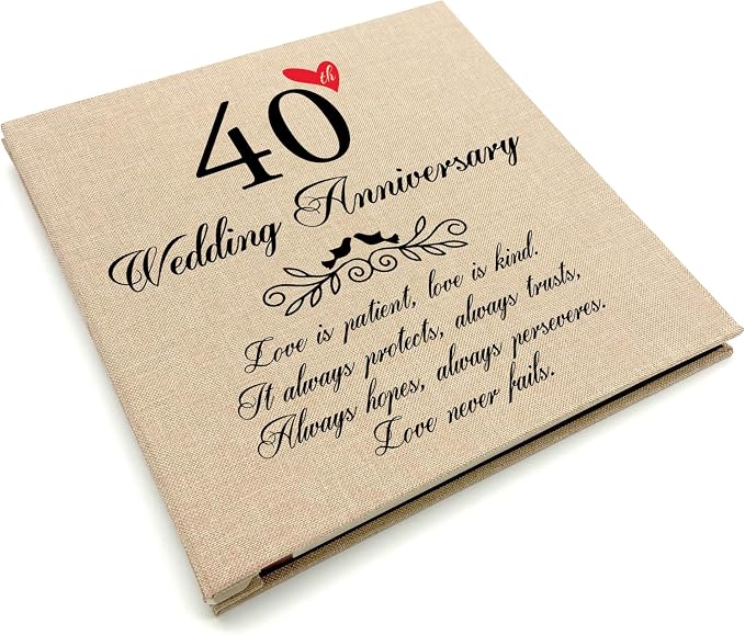Treble Bee 40th Wedding Anniversary Photo Album, Linen Cover with Love Quote, Golden Marriage Love Never Fails Memory Keepsake, Gifts for Parents 40 Years of Love by TrebleBee