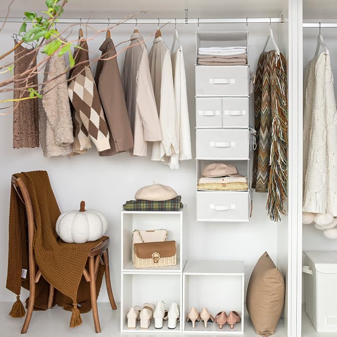 GRANNY SAYS Hanging Closet Organizer, 5 Drawers, 6 Shelves, 6 Pockets | Hanging Closet Organizer with 5 Different Drawer Designs, 6 Shelves & Reinforced Structure for Organized Small Space, Whites - Image 9