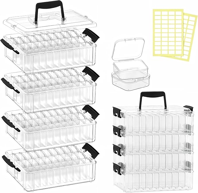 Bead Organizer Box 120 Pcs, 4-Tier Large Capacity Stackable Bead Storage Containers, Portable Plastic Craft Organizers for Jewelry Making, Bracelets, DIY, Nail Art Charms by Unknown