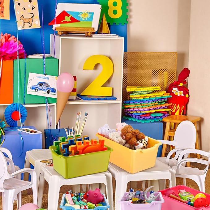 36 Pcs Book Bins for Classroom Plastic Cubby Bins Vintage Color | Scoop Front Storage Bins for Classroom Library Stackable Toy Containers for School Office Home Nursery Playroom - Image 5