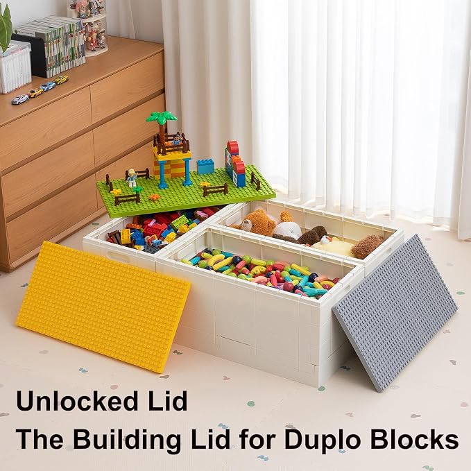 53 Qt. Folding Storage Box with Large Building Lid for Lego Duplo Blocks, 13 Gallon Collapsible Organizer for Lego Bricks (Green) - Image 4