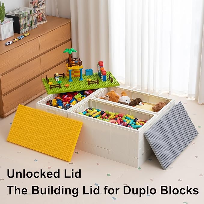 53 Qt. Folding Storage Box with Large Building Lid for Lego Duplo Blocks, 13 Gallon Collapsible Organizer for Lego Bricks (Dark Green) - Image 4