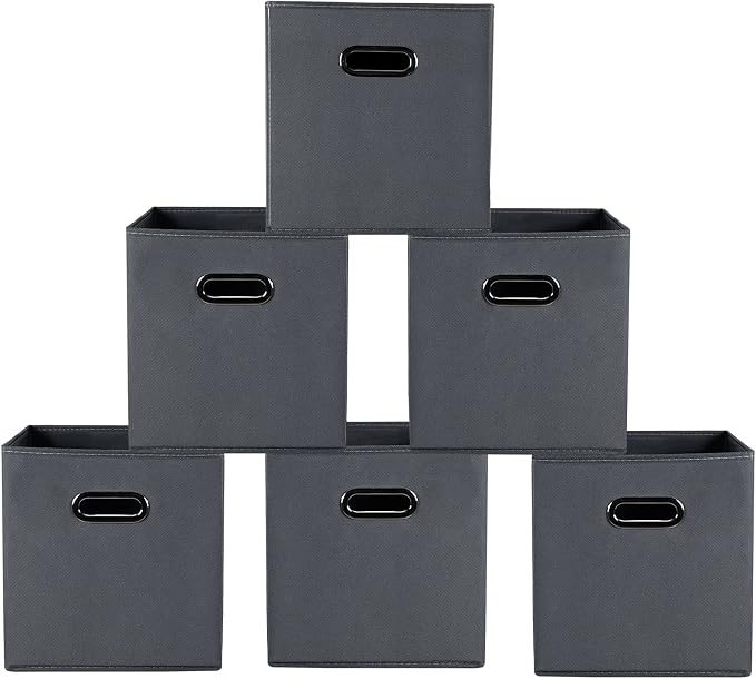 Yunkeeeper storage bins Cubes, Fabric Cube Organizer with Handle, Foldable Cube Bins for Cloth or Accessary Storage, 11x11x11, Set of 6, (Gray) by Yunkeeper