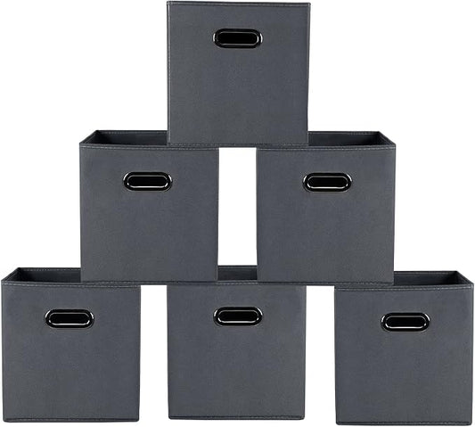 Yunkeeeper storage bins Cubes, Fabric Cube Organizer with Handle, Foldable Cube Bins for Cloth or Accessary Storage, 11x11x11, Set of 6, (Gray) by Yunkeeper
