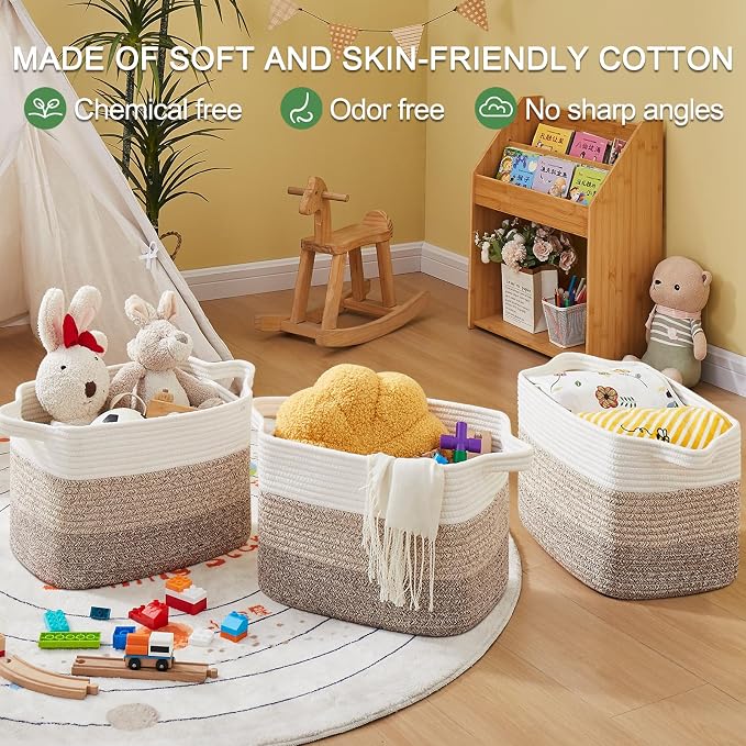 OIASKET Storage Baskets for Organizing, Woven Baskets for Shelves, Rectangle Decorative Organizer for Storage Clothes, Toy, Books, Towels Nursery Bins 3 Pack (Gradient Yellow, 15.75"x11.8"x9.85") - Image 5