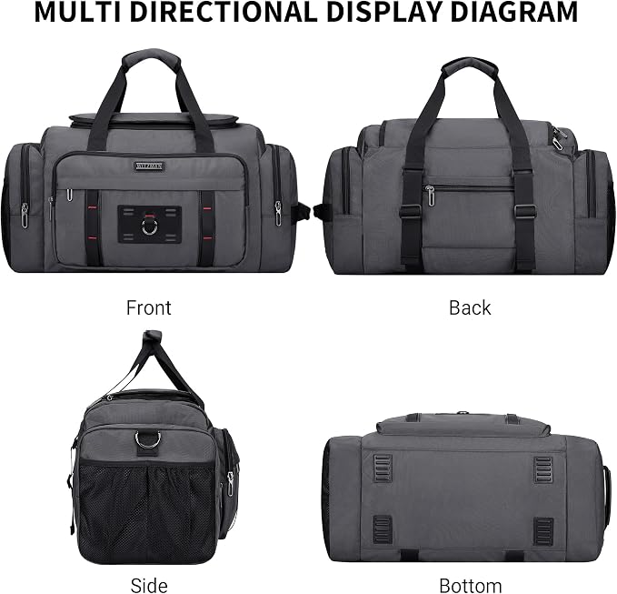 WITZMAN Duffle Bag for Men Large 49L Convertible Nylon Travel Sports Bag | With Shoe Compartment and Dry-wet Pocket, Fits 16" Laptop, Carry On, For Gym, Weekender, Overnight Trips, B719 Silvery Grey - Image 8