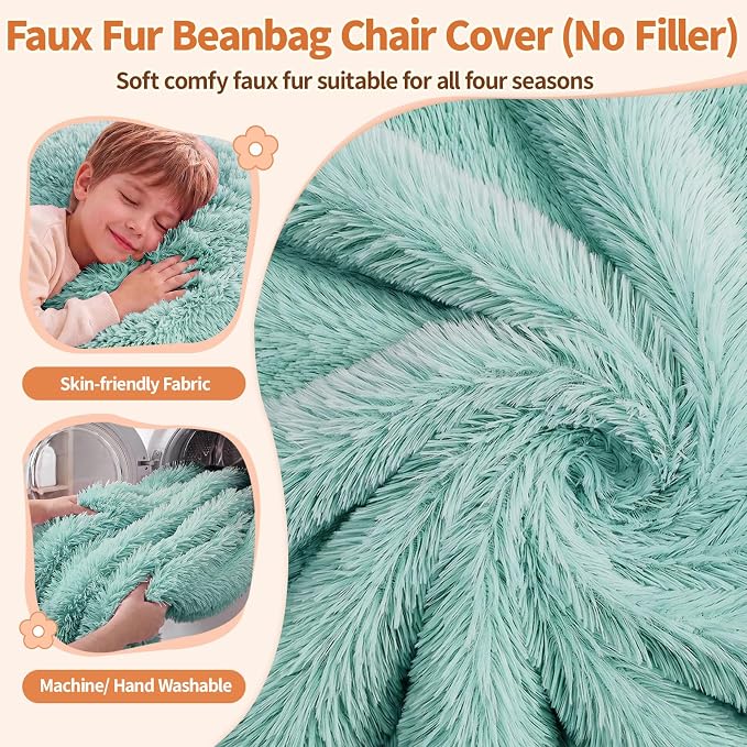Stuffed Animal Storage Bean Bag Chair Cover, Soft Bean Bag Cover | Fluffy Faux Fur Stuffed Animal Storage Chair, Non-Slip Bottom, Fill with Plush Toys or Blankets, for Adults Teens Kids Girls - Image 4