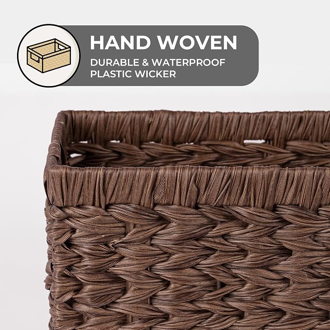 GRANNY SAYS Wicker Storage Baskets for Shelves, Brown Wicker Baskets,2-Pack | Waterproof Large Wicker Baskets for Organizing, Woven Basket for Pantry, Rectangle Basket for Shelf,Woven Baskets for Storage - Image 6