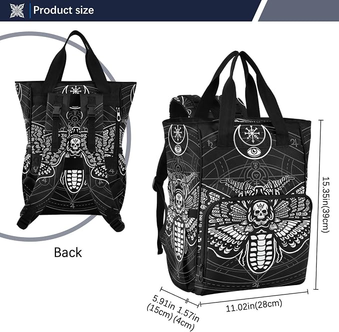 Mnsruu Diaper Bag Gothic Black Skull Moth Large Changing Backpack Multifunction Travel Tote Mommy Bag Baby Diaper Backpack for Mom Dad - Image 7