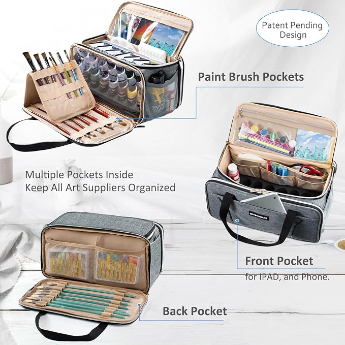 SFYBYHEART Acrylic Paint Storage, Craft Organizer, Art Supply Organizer, Art Tote Bags, Paints Brush Holder for Apple Barrel Acrylic Painting, Palette Board - Image 4