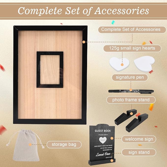 Wedding Guest Book Alternative Wooden Picture Frame Guestbooks(Black) | With 90+ hearts, Guest Book Alternative for Wedding Baby Shower Anniversary Birthday Party - Image 6