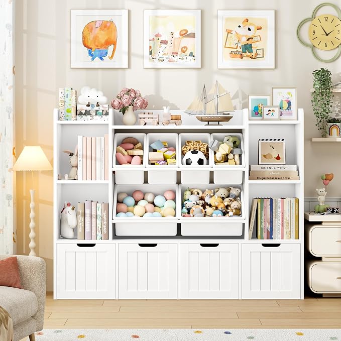 Toy Storage Organizer with Movable Drawer Toy Organizer for Kids | Large Toy Organizers and Storage with 6 Storage Cubbies, Kids Toy Storage and Toy Chest for Playroom and Kids Room, White - Image 4