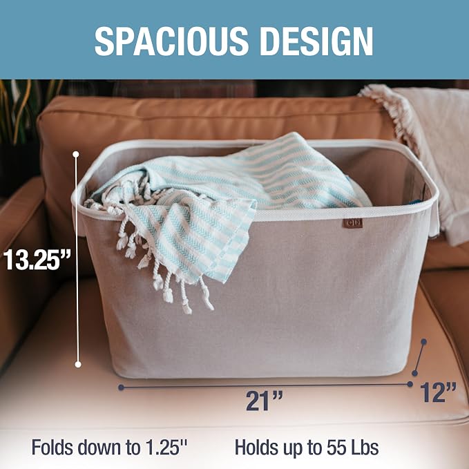 Collapsible Fabric Laundry Basket Premium, Mocha, 2 Pack | Elevate Open-Room Laundry Storage | Cotton-Blend Fabric and Vegan Leather Add Polish, While Each Basket Holds 55 lb - Image 3