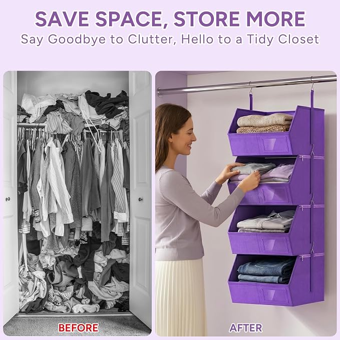 Hanging Closet Organizer, Detachable Hanging Storage Shelves | Reinforced Side Panels, Dorm Closet Organizer, RV Closet Organizers and Storage, Organizer for Clothes, Sweaters,Socks Purple - Image 5