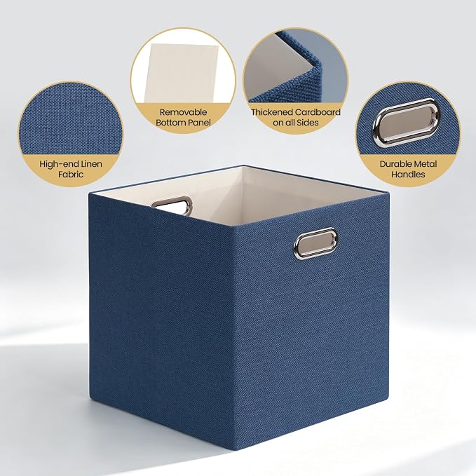 Posprica 13x13x13 Storage Cube Basket Bins, Set of 4, Army Blue | Storage Cube Bins 13x13,Foldable, For Closet Organizer Shelf Cabinet Bookcase, Thick Fabric Drawer - Image 3