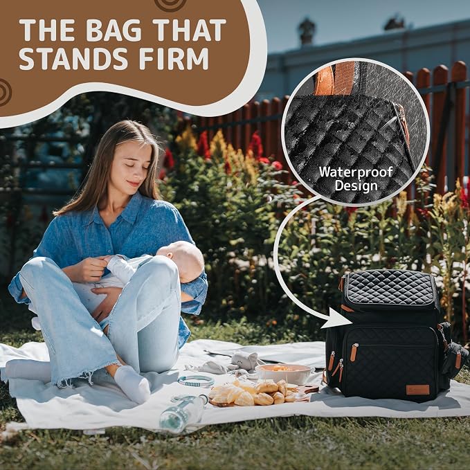 Large Diaper Bag Backpack for Mom & Dad | Unisex Baby Travel Bag | 15 Pockets | Changing Pad | Stroller Straps | Stylish & Washable | Newborn Essentials | Black - Image 8