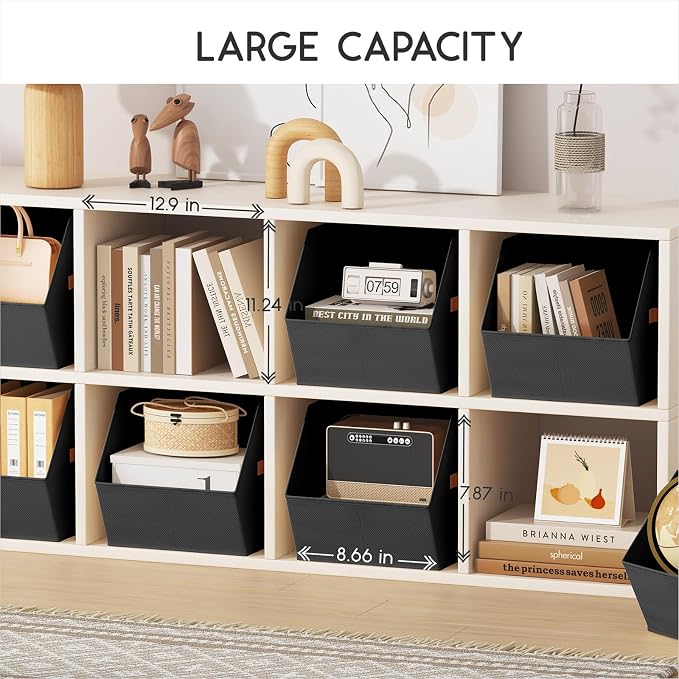 Large Closet Storage Cubes - Closet Storage Bins with Dual Handles for Clothes, Towels, Toys, Shelf Organizer Bins for Bedroom, Nursery, Shelves, Small Spaces, Black, 6 Pack - Image 2