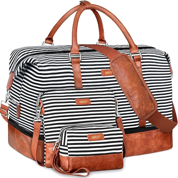 Weekender Bags for Women, 21" Travel Duffle Bag with Shoe Compartment | 3PCS Carry On Overnight Large Duffel Bag with Crossbody Bag and Toiletry Bag for Weekend Travel Gym Hospital Business Trip by IBFUN