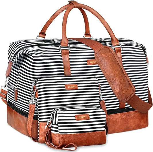 Weekender Bags for Women, 21" Travel Duffle Bag with Shoe Compartment | 3PCS Carry On Overnight Large Duffel Bag with Crossbody Bag and Toiletry Bag for Weekend Travel Gym Hospital Business Trip by IBFUN