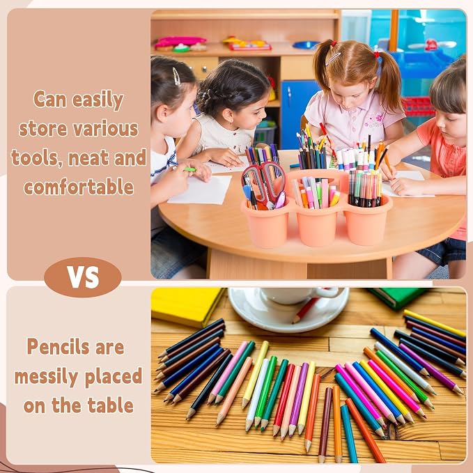 6 Pack Classroom Caddy Organizer with Handle, 6 Compartments, Morandi | Stackable Plastic Table Caddies, 12x9x3.5 In, caddy Organizer for School Supplies, Crayons, Pencils, Crafts and Drink Cups - Image 4