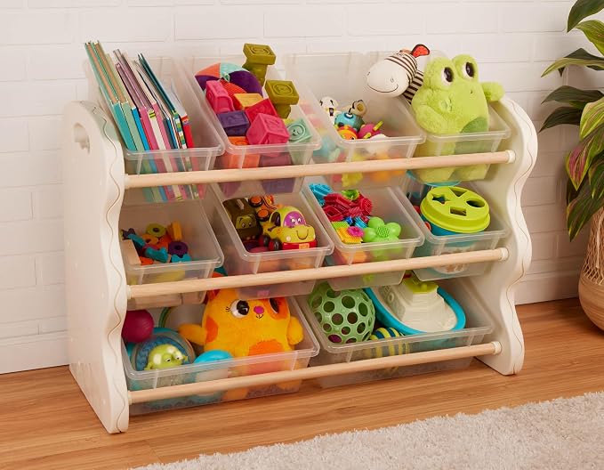 B. toys Toy Storage Organizer, 10 Stackable Bins, Kids Room Unit, Furniture | B. spaces storage unit with 10 transparent bins in 2 sizes, side handles, easy assembly, 35.55 x 14.6 x 26.5 in, 3+ Years - Image 2