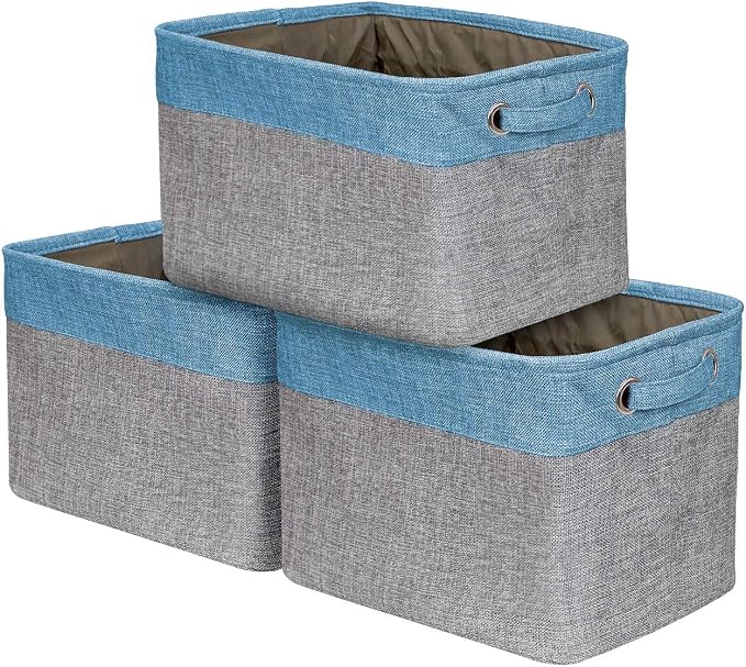 Sorbus Cubby Storage Organizer 15 Inch - Big Sturdy Collapsible Storage Bins with Dual Handles - Foldable Baskets for Organizing - Decorative Storage Bins for Shelves at Home & Office - 3 Pack| Aqua - Image 8
